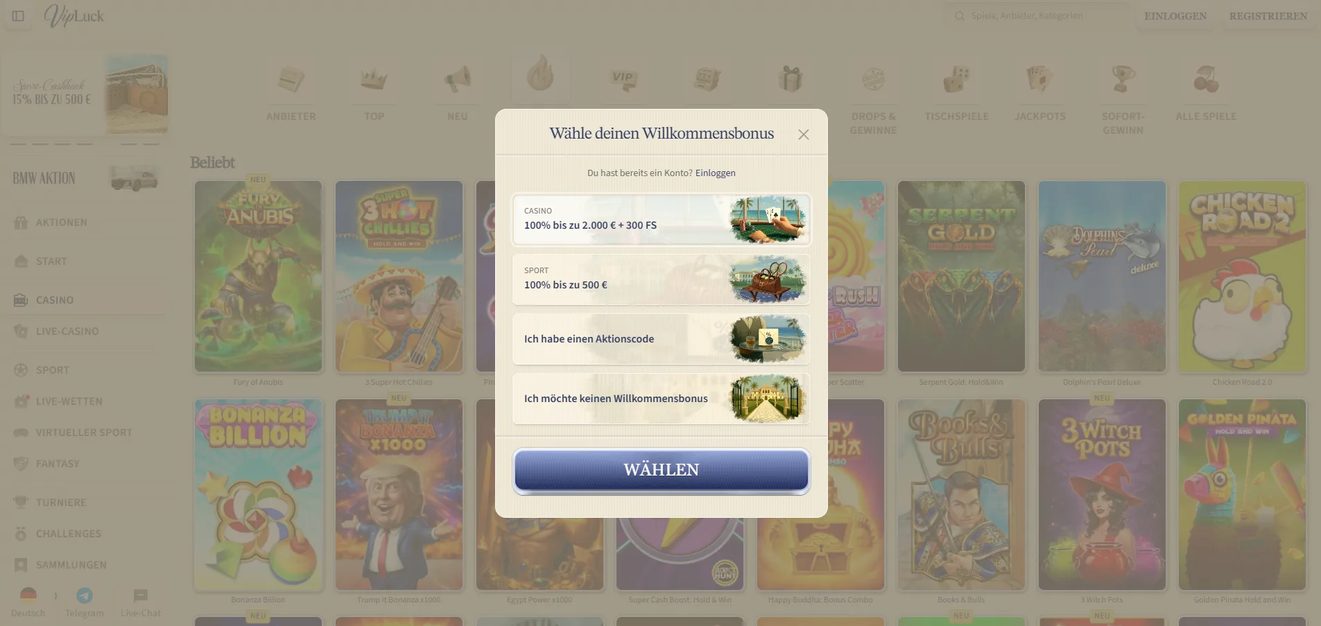 Vipluck Casino Spiele
